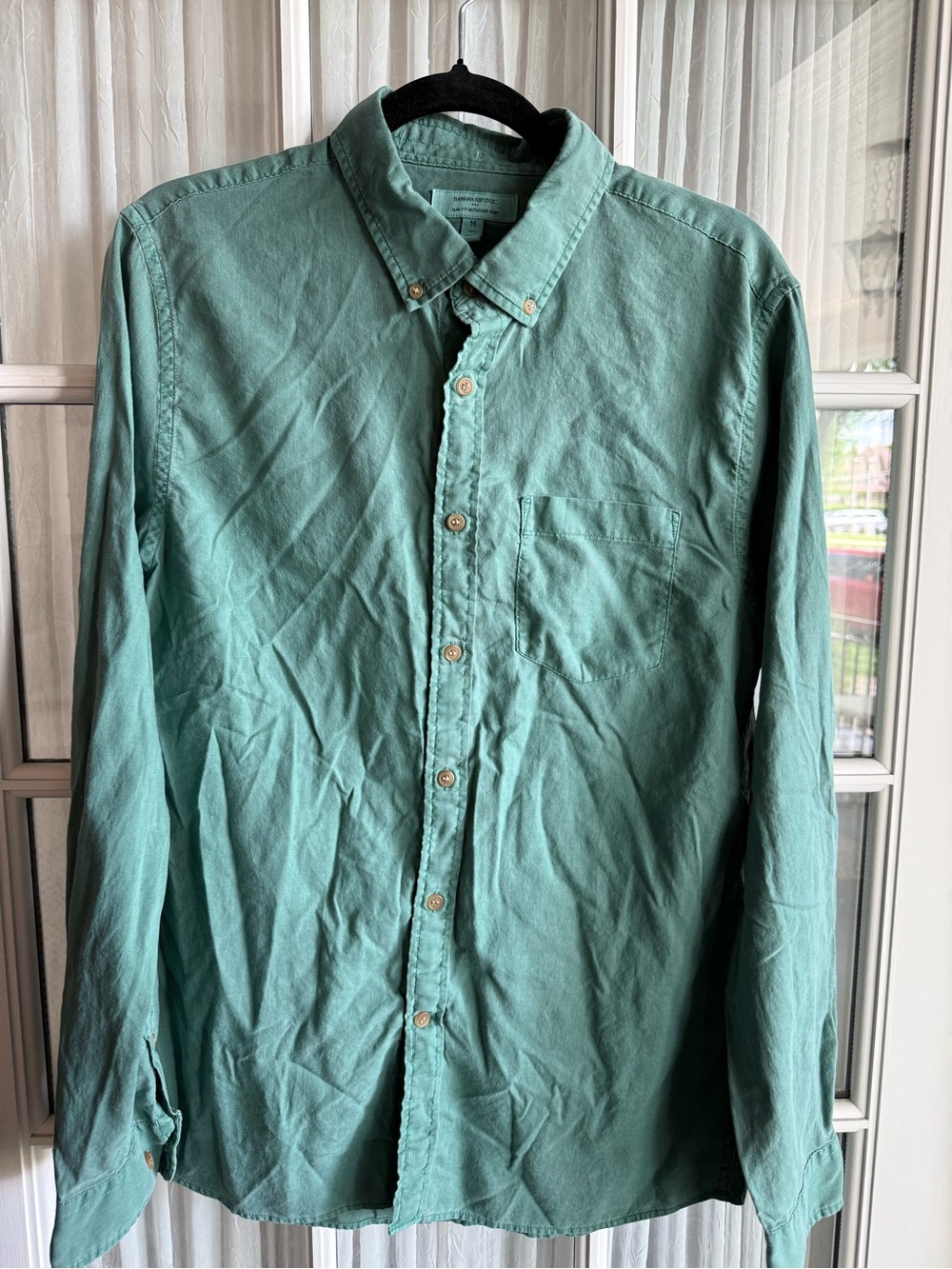 Banana Republic Men's Teal Green Button-Down Shirt Sz M Tall Casual